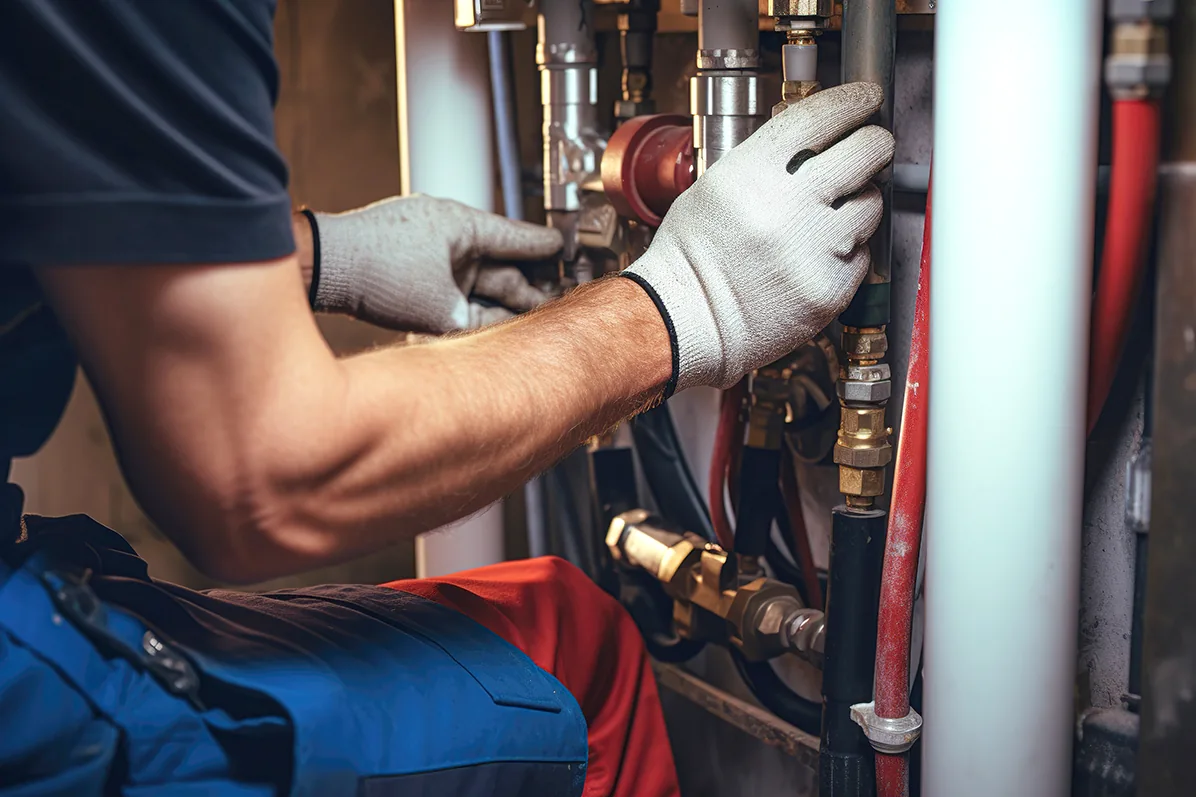 Close-up of a technician servicing HVAC equipment